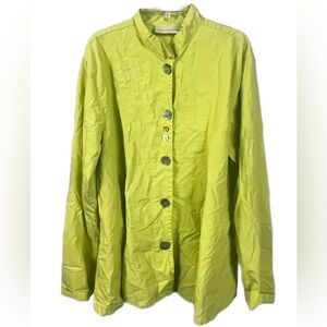 Eleven Stitch Design Women's‎ Lagenlook Artsy Green Button Front Blouse- Size L